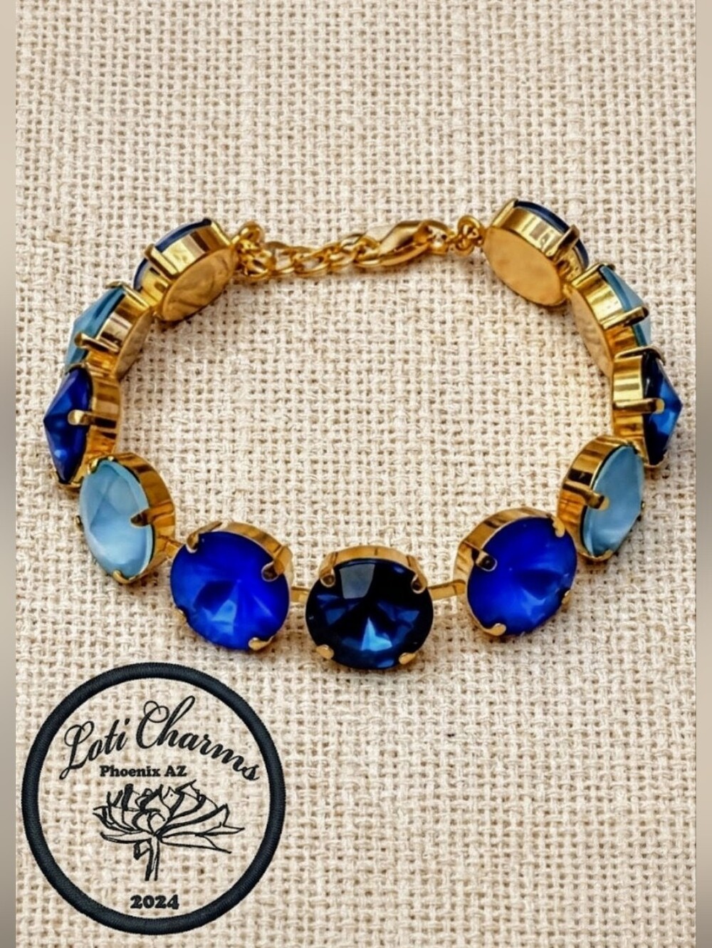 Blue Kamikaze Bracelet W/ Large Premium Crystals In 18k Plated Tennis Bracelet